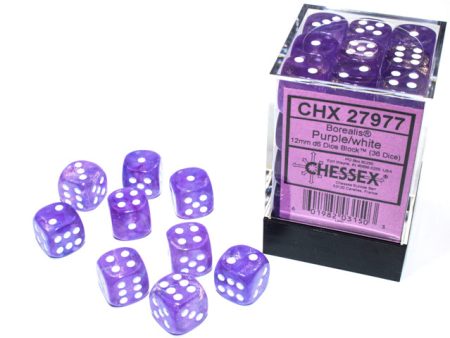 Chessex Borealis Purple White 12mm (36 d6 Dice) For Discount