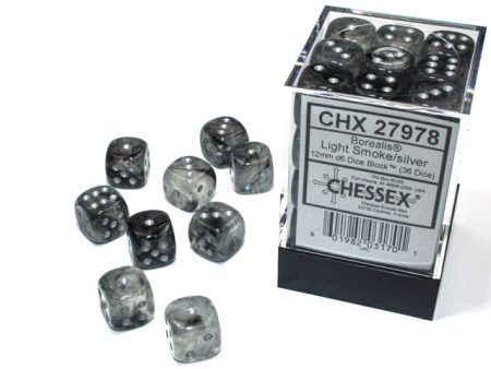 Chessex Borealis Light Smoke Silver 12mm (36 d6 Dice) Online