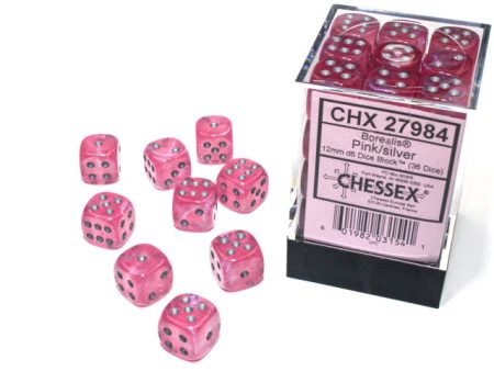 Chessex Borealis Pink Silver 12mm (36 d6 Dice) Fashion