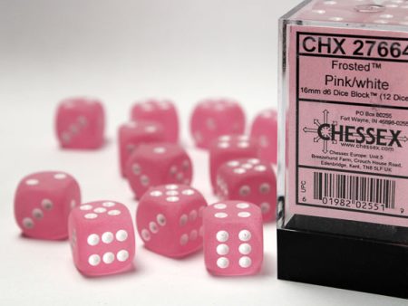 Chessex Frosted Pink White 16mm (12 d6 Dice) Online Hot Sale