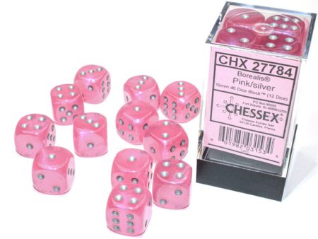 Chessex Borealis Pink Silver 16mm (12 d6 Dice) Sale