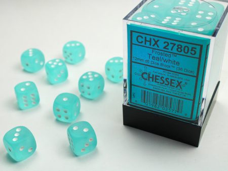 Chessex Frosted Teal White 12mm (36 d6 Dice) For Discount