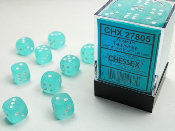 Chessex Frosted Teal White 12mm (36 d6 Dice) For Discount