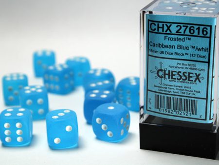 Chessex Frosted Caribbean Blue White 16mm (12 d6 Dice) For Sale