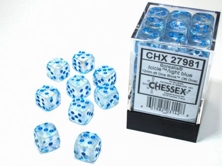 Chessex Borealis Icicle Light Blue 12mm (36 d6 Dice) on Sale