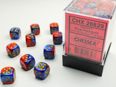 Chessex Gemini Blue Red Gold 12mm (36 d6 Dice) Hot on Sale