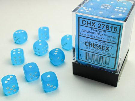 Chessex Frosted Caribbean Blue White 12mm (36 d6 Dice) Hot on Sale